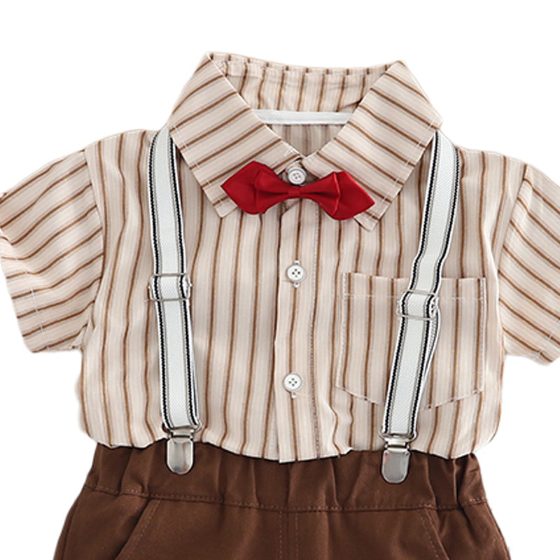 Boys Striped Pure Cotton Shirt With Shorts