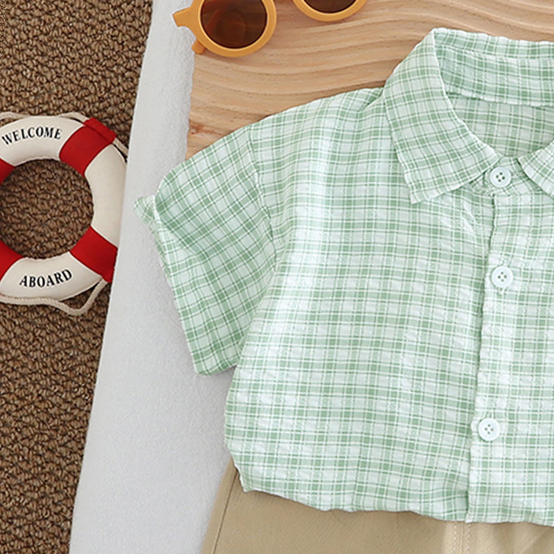 Boys Checked Pure Cotton Shirt With Short