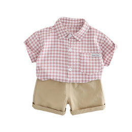 Infants Checked Spread Collar Pure Cotton Shirt With Shorts