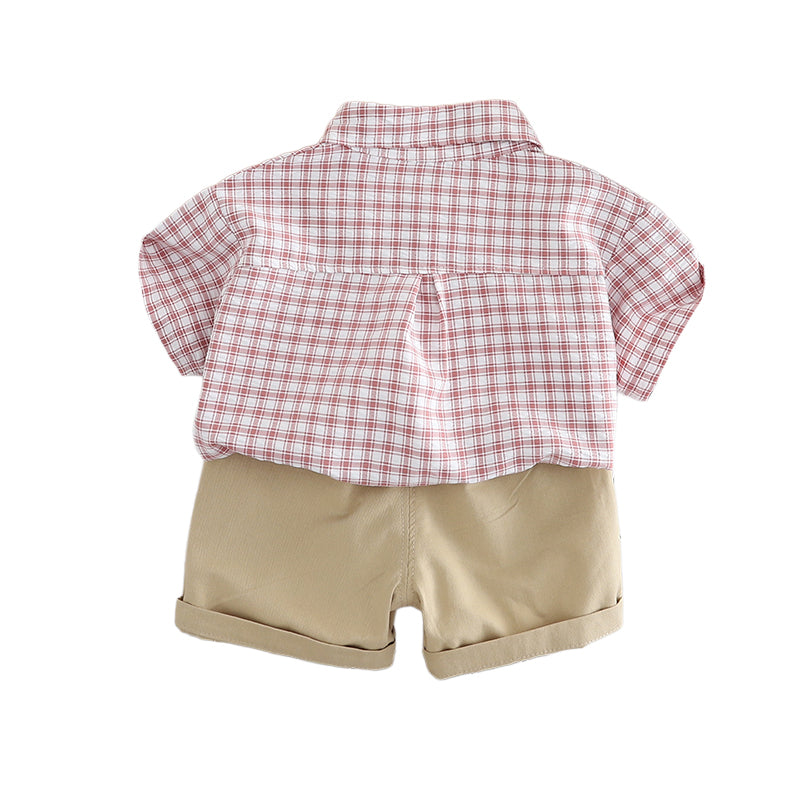 Infants Checked Spread Collar Pure Cotton Shirt With Shorts