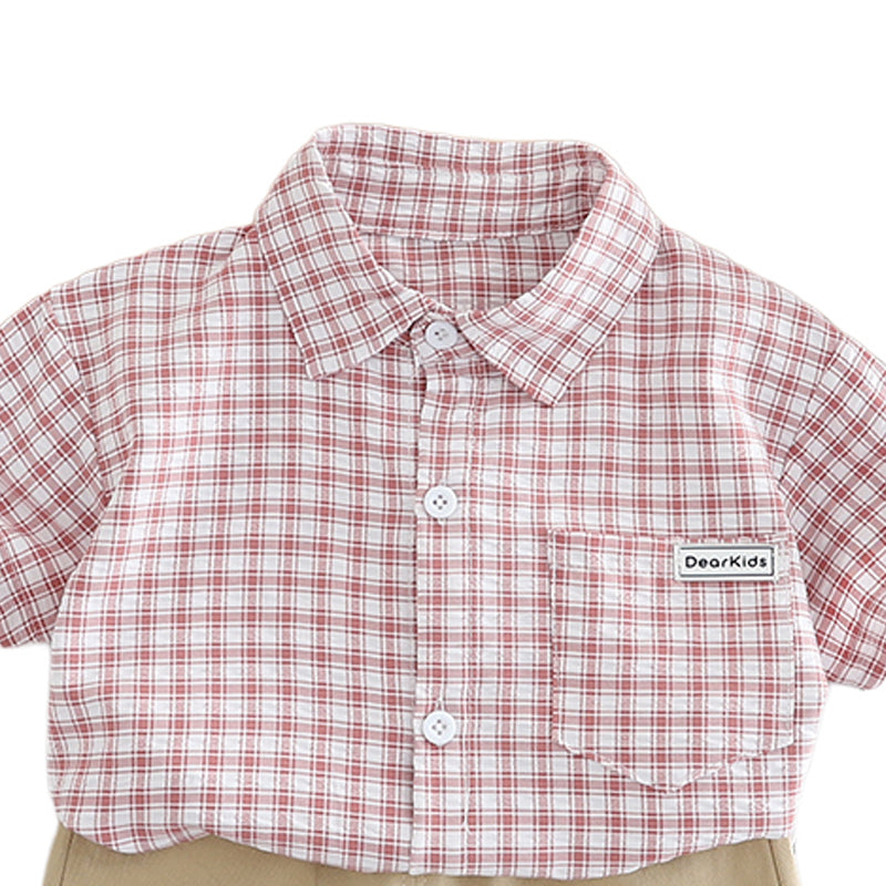 Infants Checked Spread Collar Pure Cotton Shirt With Shorts