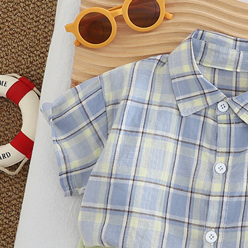 Boys Checked Pure Cotton Shirt With Shorts