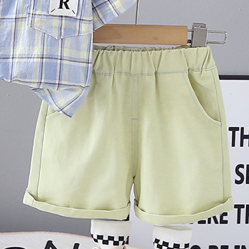 Boys Checked Pure Cotton Shirt With Shorts