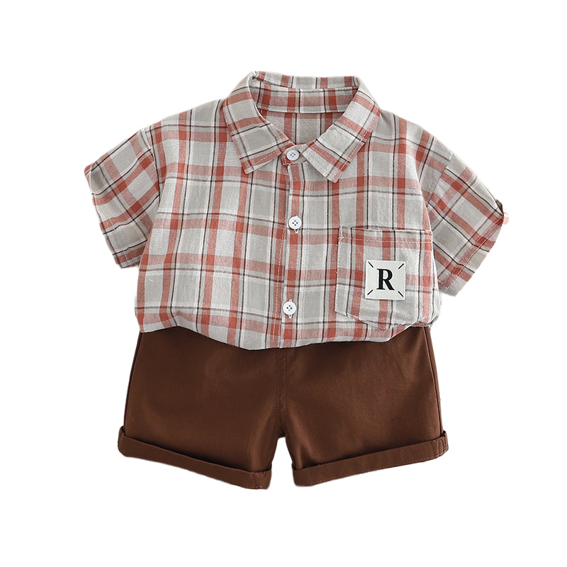 Infants Checked Spread Collar Pure Cotton Shirt With Shorts