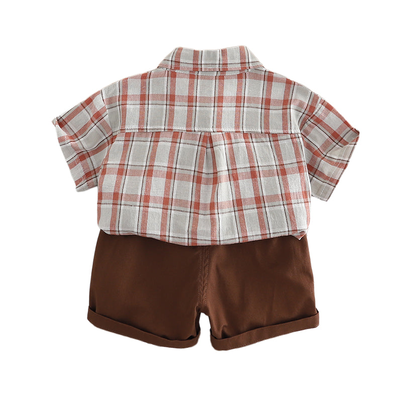 Infants Checked Spread Collar Pure Cotton Shirt With Shorts