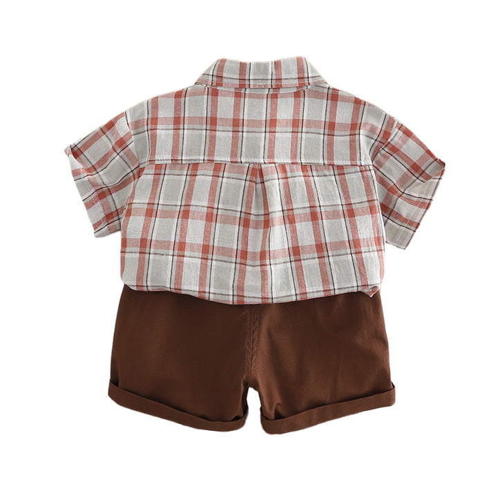 Infants Checked Spread Collar Pure Cotton Shirt With Shorts