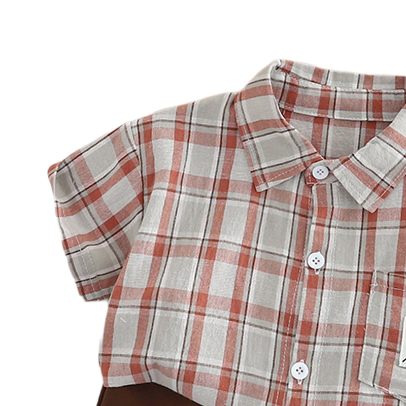 Infants Checked Spread Collar Pure Cotton Shirt With Shorts