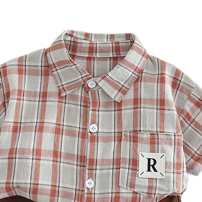 Infants Checked Spread Collar Pure Cotton Shirt With Shorts