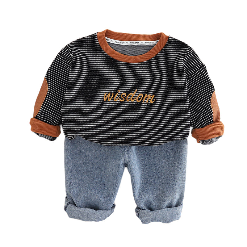 Boys Striped Round Neck T-shirt with Trousers
