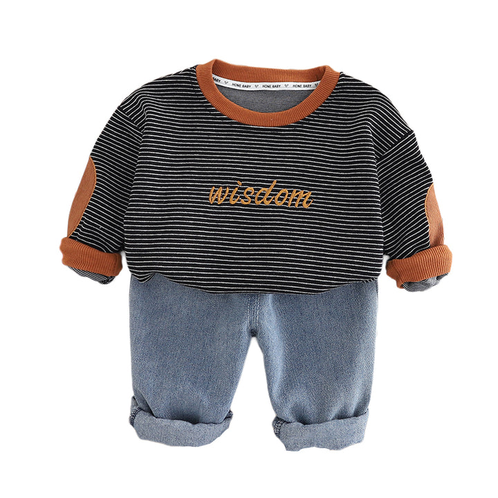 Boys Striped Round Neck T-shirt with Trousers
