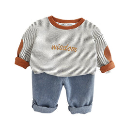 Boys Striped Round Neck T-shirt with Trousers