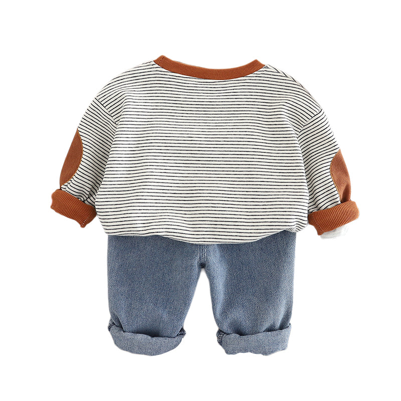 Boys Striped Round Neck T-shirt with Trousers