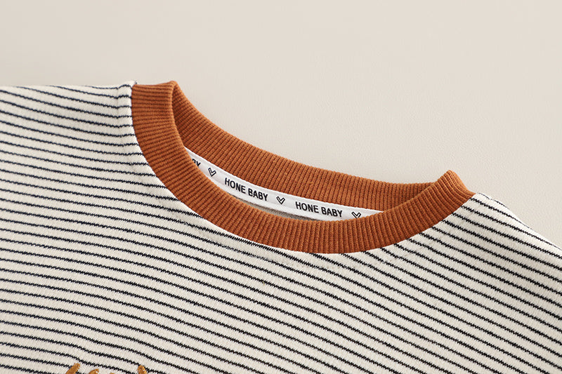 Boys Striped Round Neck T-shirt with Trousers