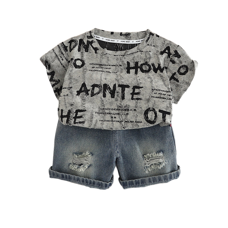 Boys Printed Round Neck Pure Cotton T-shirt with Shorts