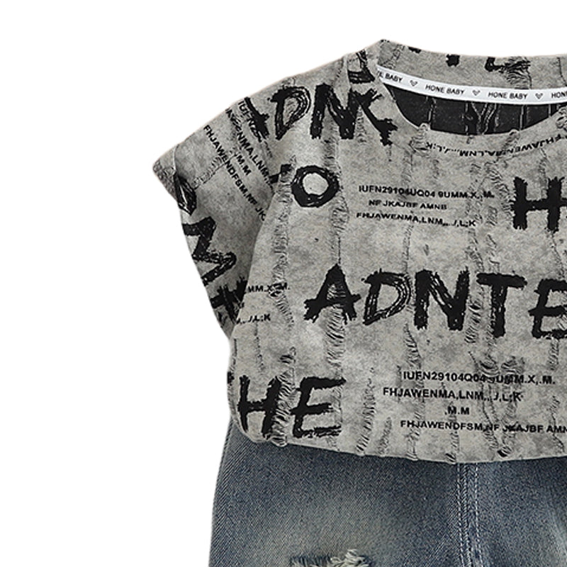 Boys Printed Round Neck Pure Cotton T-shirt with Shorts