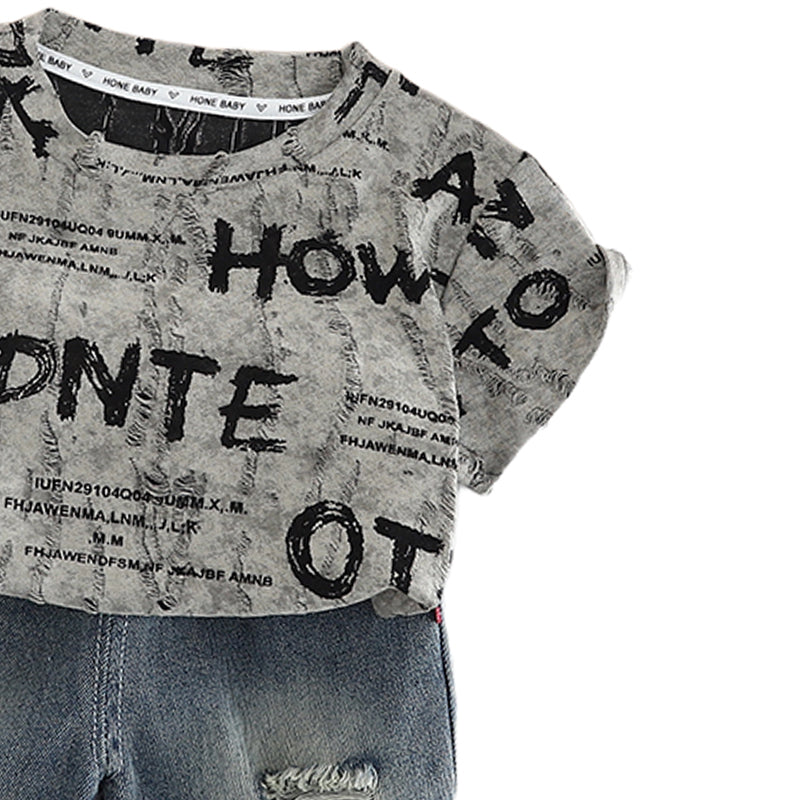 Boys Printed Round Neck Pure Cotton T-shirt with Shorts