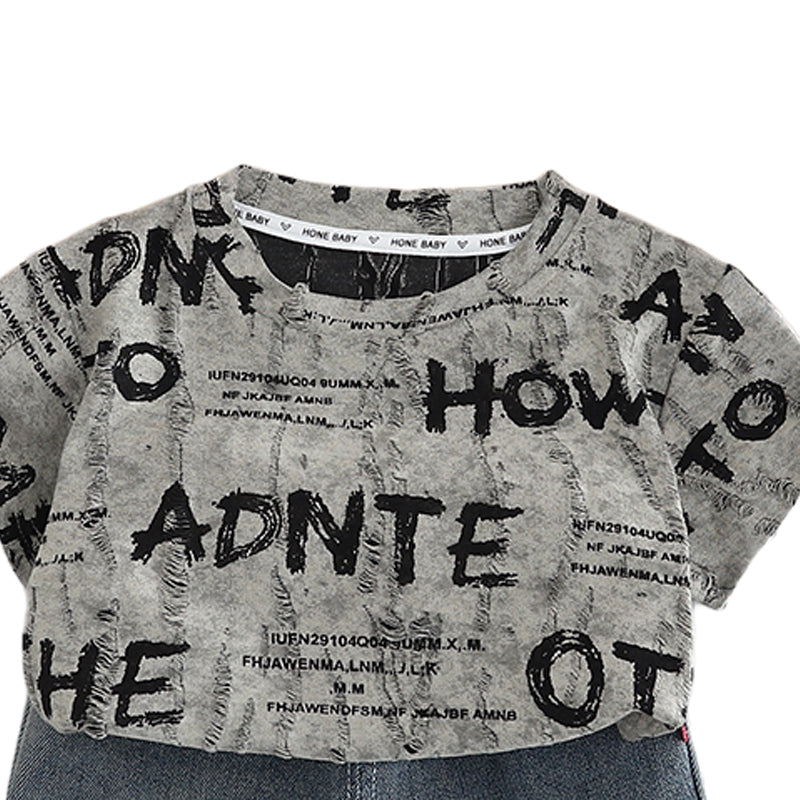 Boys Printed Round Neck Pure Cotton T-shirt with Shorts