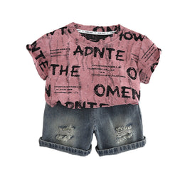 Boys Typography Printed Round Neck Pure Cotton T-shirt with Shorts