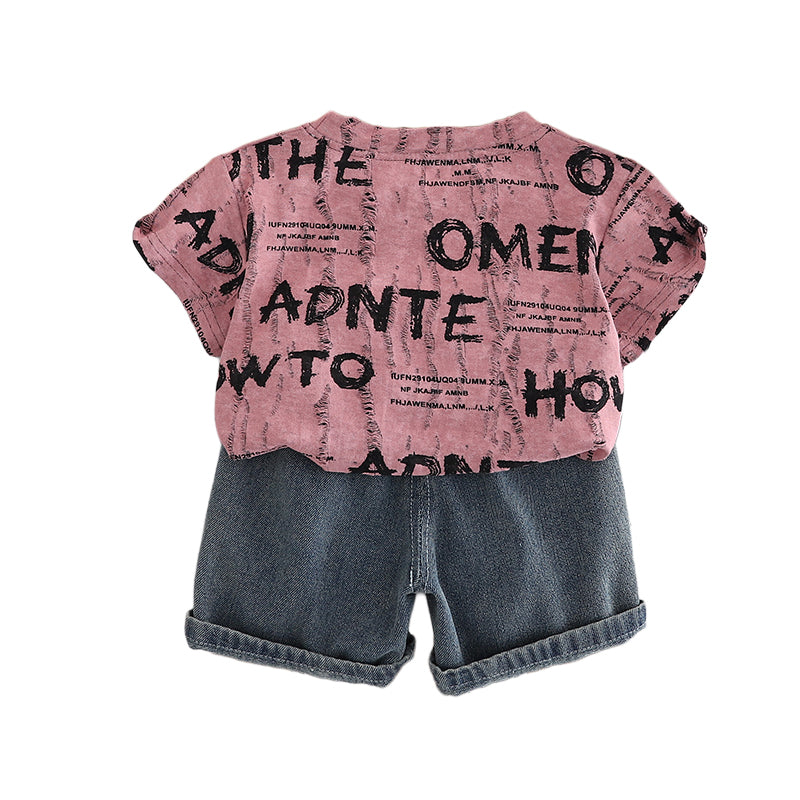 Boys Typography Printed Round Neck Pure Cotton T-shirt with Shorts