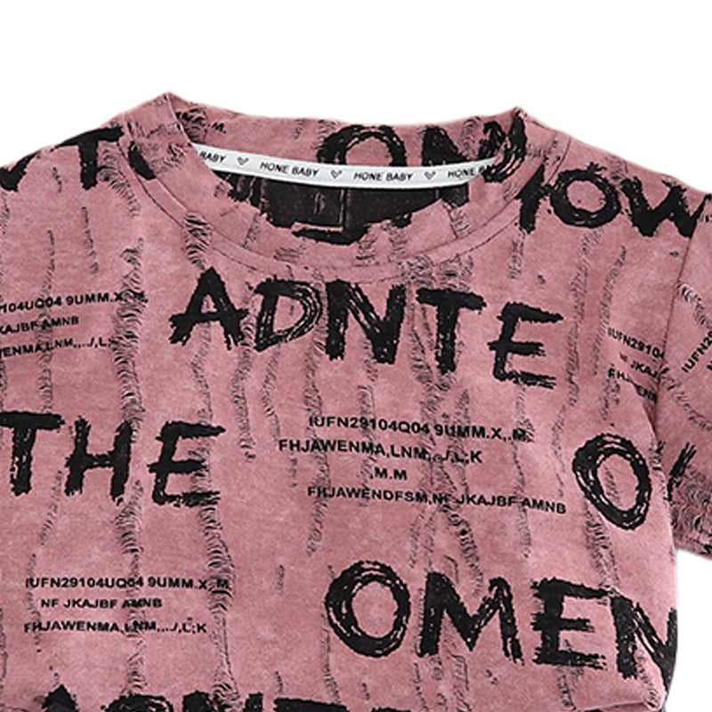 Boys Typography Printed Round Neck Pure Cotton T-shirt with Shorts