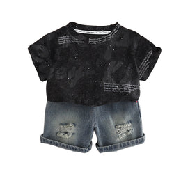 Boys Printed Round Neck Pure Cotton T-shirt With Shorts