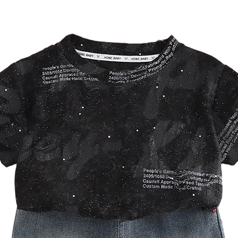 Boys Printed Round Neck Pure Cotton T-shirt With Shorts