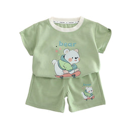 Boys Printed Round Neck Pure Cotton T-shirt With Shorts