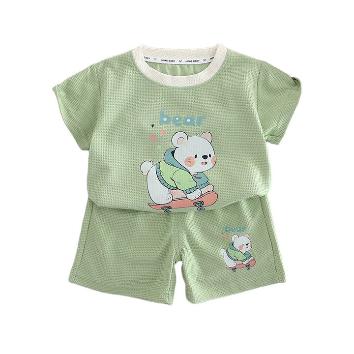 Boys Printed Round Neck Pure Cotton T-shirt With Shorts