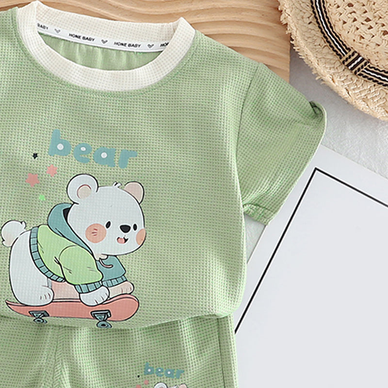 Boys Printed Round Neck Pure Cotton T-shirt With Shorts