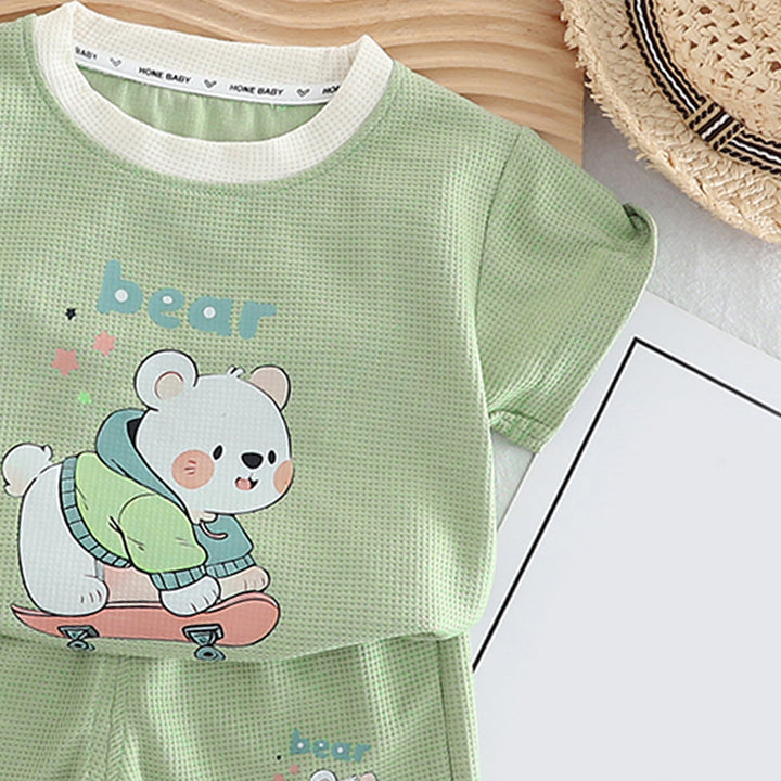 Boys Printed Round Neck Pure Cotton T-shirt With Shorts