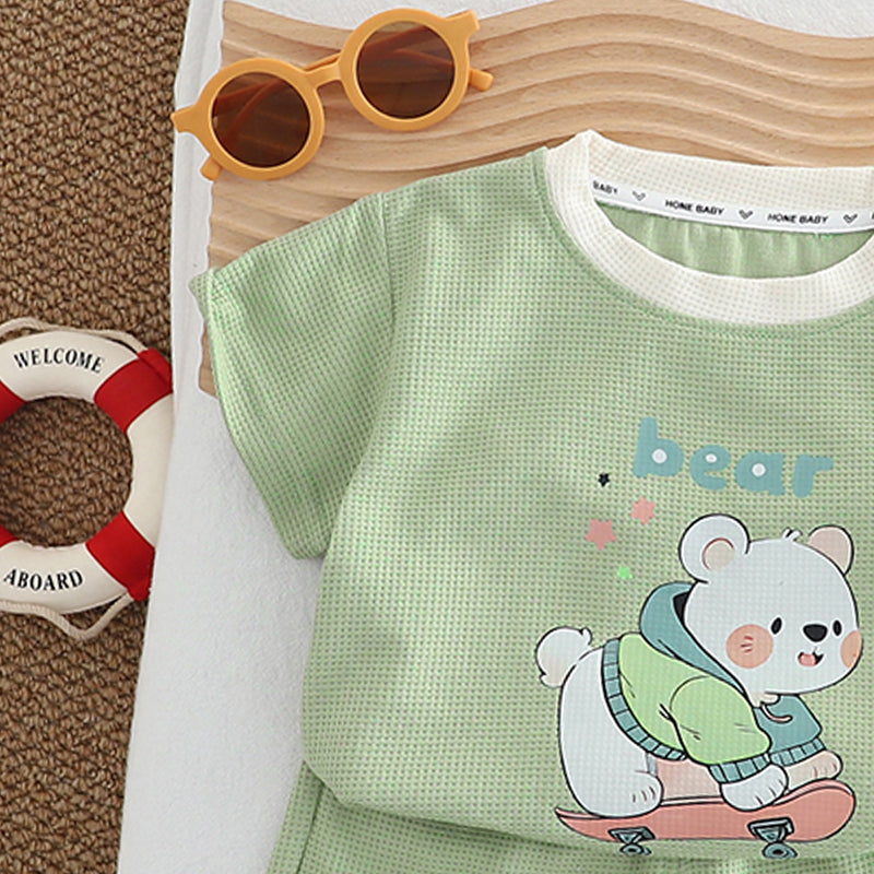 Boys Printed Round Neck Pure Cotton T-shirt With Shorts