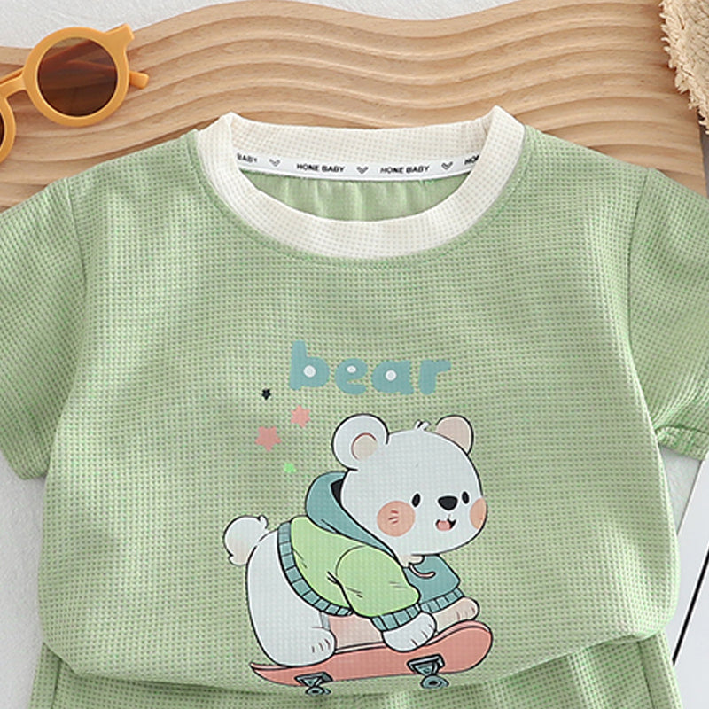 Boys Printed Round Neck Pure Cotton T-shirt With Shorts
