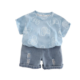 Boys Printed Round Neck T-shirt with Shorts