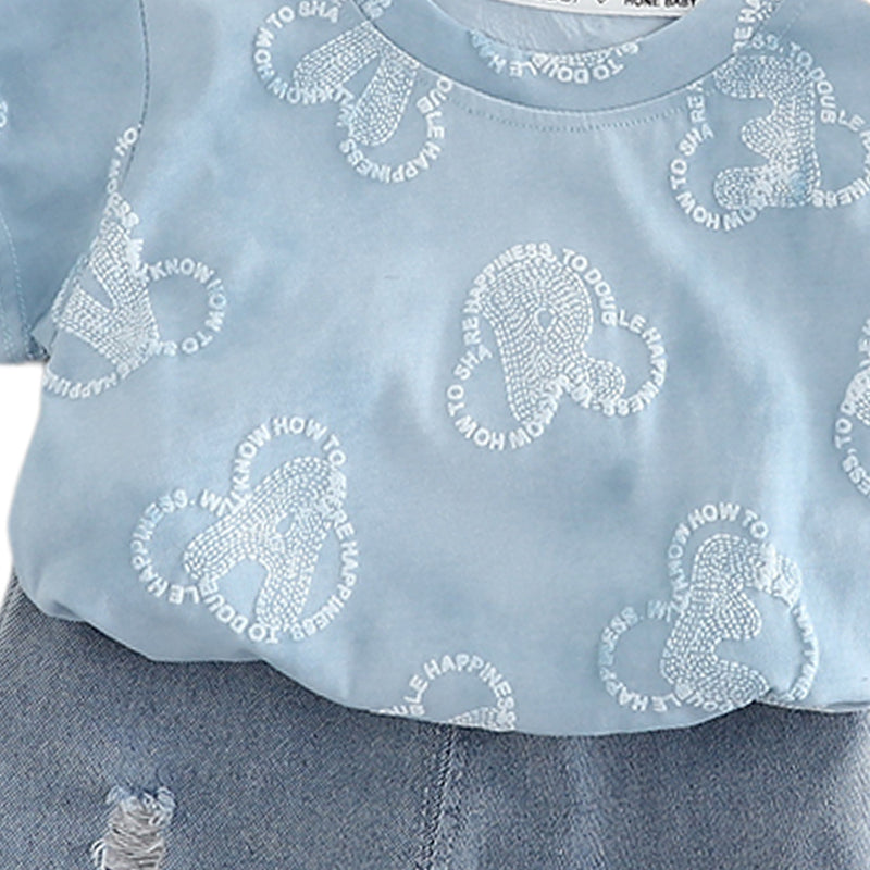 Boys Printed Round Neck T-shirt with Shorts