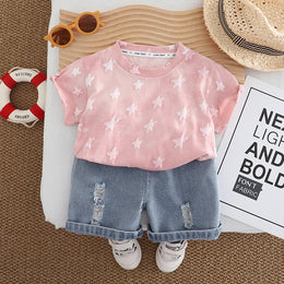 Boys Woven Design T-shirt With Capris