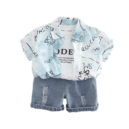 Boys Printed T-shirt and Shirt with Shorts