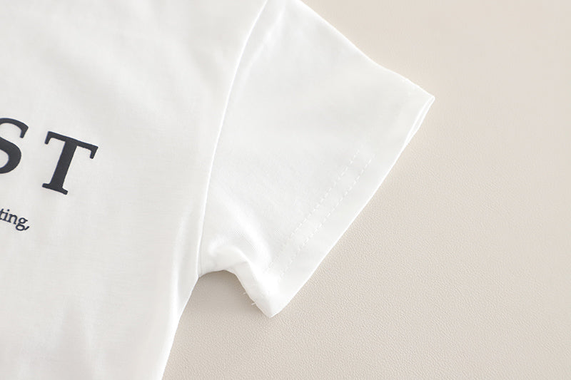 Boys Printed Shirt Collar Pure Cotton T-shirt & Shirt With Shorts