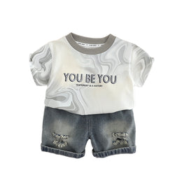 Boys Printed Round Neck T-shirt with Shorts