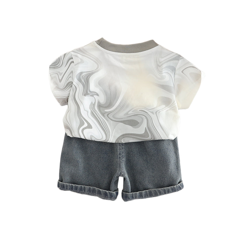 Boys Printed Round Neck T-shirt with Shorts