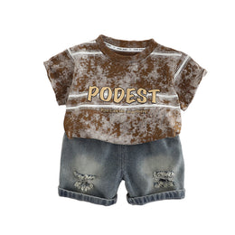 Boys Printed Round Neck Short Sleeves T-shirt With Shorts