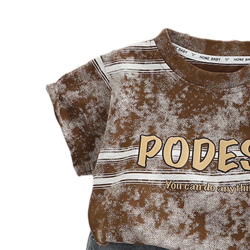 Boys Printed Round Neck Short Sleeves T-shirt With Shorts