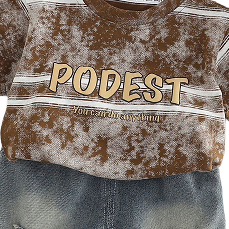 Boys Printed Round Neck Short Sleeves T-shirt With Shorts