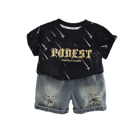 Boys Round Neck Printed T-shirt with Shorts