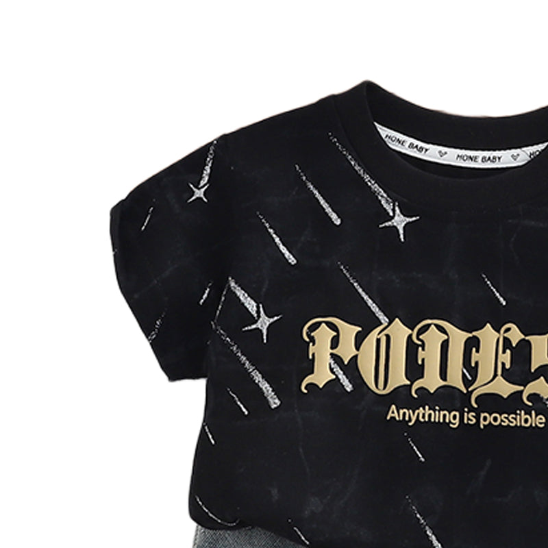 Boys Round Neck Printed T-shirt with Shorts