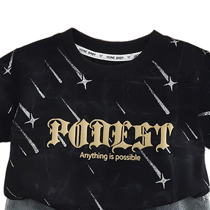 Boys Round Neck Printed T-shirt with Shorts