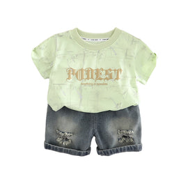 Boys Printed Round Neck T-shirt With Shorts