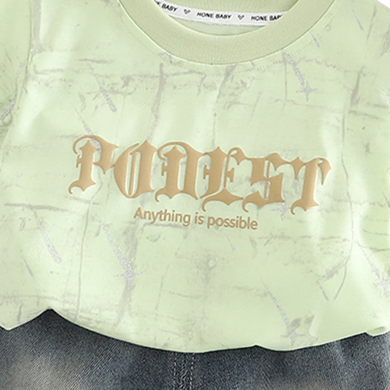 Boys Printed Round Neck T-shirt With Shorts