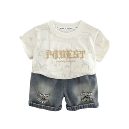 Boys Printed Round Neck T-shirt with Shorts