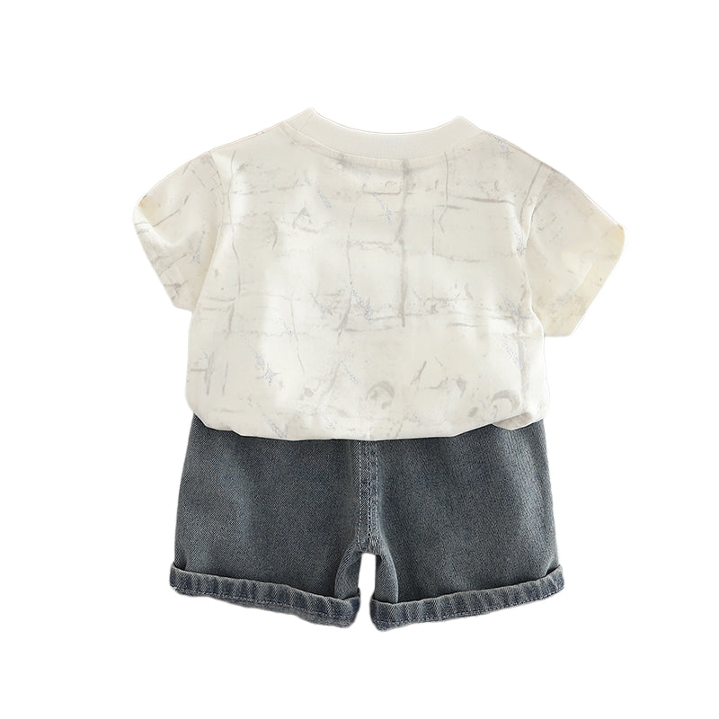 Boys Printed Round Neck T-shirt with Shorts