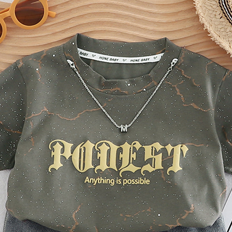 Boys Typography Printed T-shirt With Capris